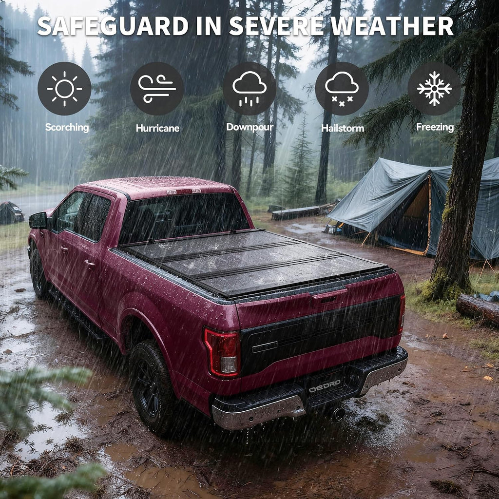 OEDRO Low-Profile Hard Tri-Fold Tonneau Cover Compatible with Chevy Silverado/GMC Sierra 1500 New Body Style 2019-2026 6.6ft Bed w/o Multi-Flex Tailgate, One-Handed Quick Release, Drainage Design