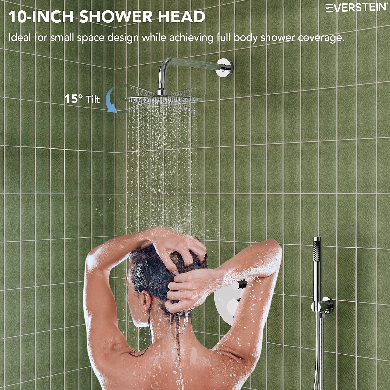 10' High-Pressure Rainfall Shower System with Handheld Spray, Wall Mount Bathroom Shower Faucet Set with Tub Spout (Chrome)