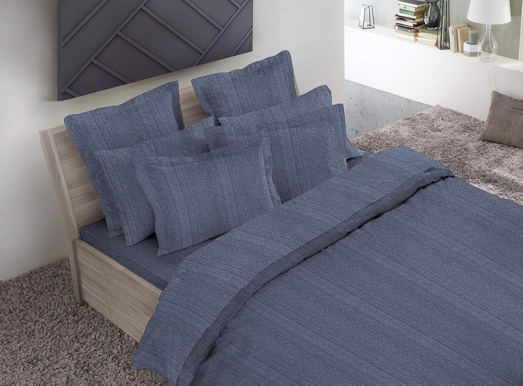 Dormisette Luxury German Flannel Sheets & Pillowcases Set, Warm Breathable Cotton Flannel Bedding with Deep Pockets, Brushed for Extra Softness, Oeko-Tex (Blue Stripe, King)