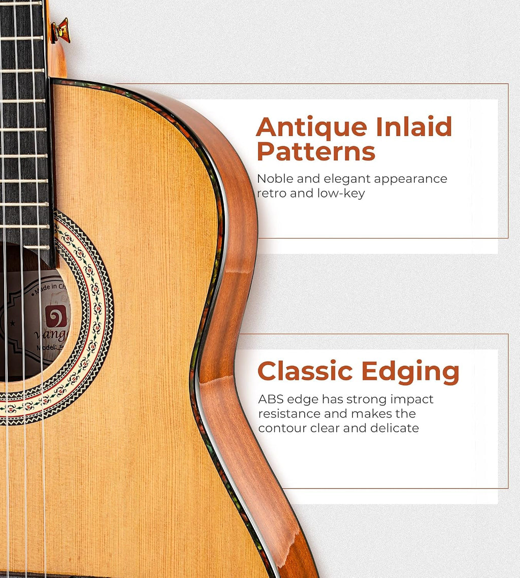 Classical Guitar Full Size 4/4 Spanish Style Classical Guitarra, 39 Inch Nylon Strings Guitar Ideal for Beginner Adults, Cedar Top, by Vangoa