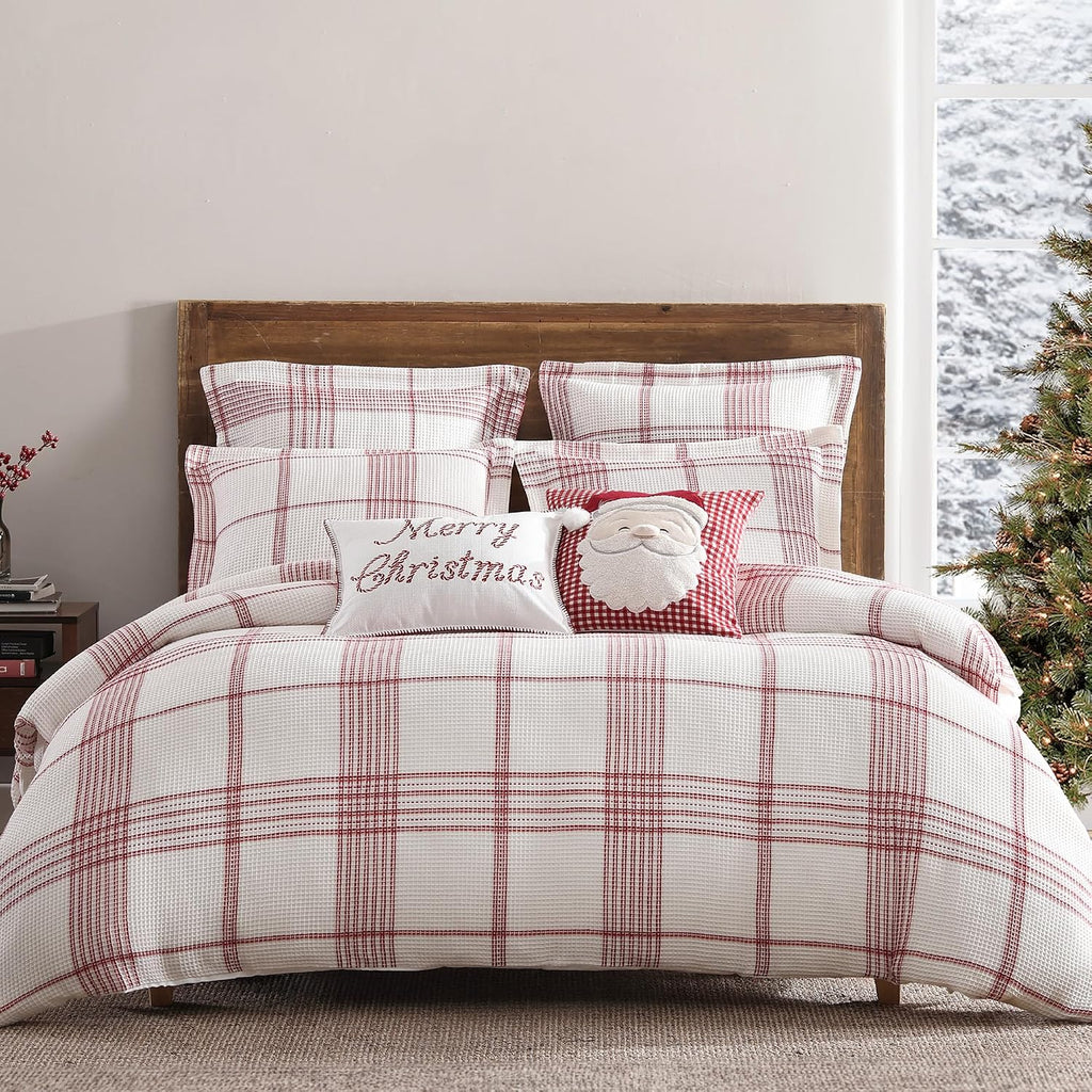 Levtex Home - Peppermint Plaid Comforter Set - Twin Comforter + One Standard Pillow Cases - Red, Cream - Waffle Plaid - Comforter (68 x 88in.) and Pillow Case (26 x 20in.) - Cotton