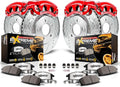 PowerStop Front and Rear Brake & Caliper Kit for Cadillac Escalade 2015-20 |Escalade ESV 2015-20 - Drilled & Slotted Disc Rotors + Z36 Brake Pads + Red-Powder Coated Calipers, KC6560-36