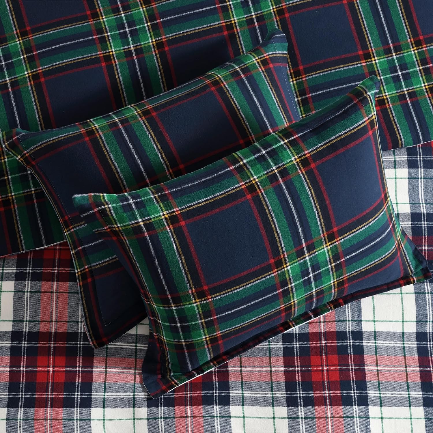 Levtex Home - Spencer Plaid Navy - King Comforter Set (106x94in.) + Two Shams (20x36in.)- Plaid - Red Green White - Reversible - Cotton