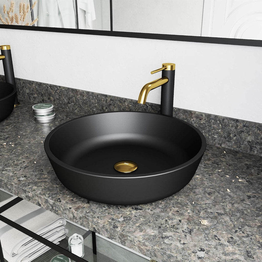 VIGO Lexington Single-Handle Single-Hole Mount Vessel Bathroom Sink Faucet, 10-Inch, Matte Brushed Gold, Modern Design, Solid Brass, 1.2 GPM WaterSense & Ceramic Disc Valve, Corrosion-Resistant