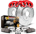 PowerStop Front Brake & Caliper Kit for Ford F-150 1999-03 | Ford F-150 Heritage 2004 - Drilled & Slotted Disc Rotors + Z36 Brake Pads + Red-Powder Coated Calipers, KC1866A-36