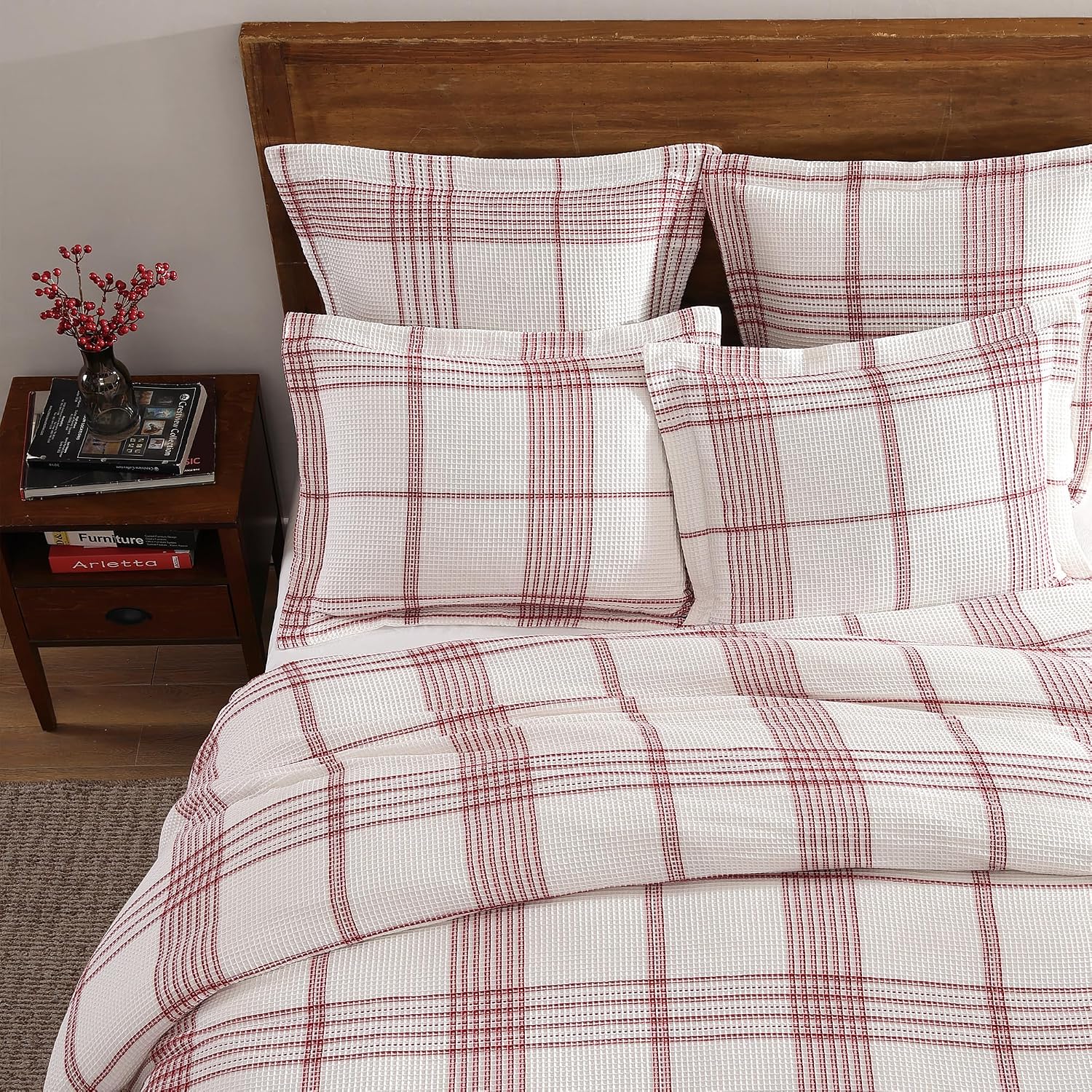 Levtex Home - Peppermint Plaid Comforter Set - Full/Queen Comforter + Two Standard Pillow Cases - Red, Cream - Waffle Plaid - Comforter (90 x 94in.) and Pillow Case (26 x 20in.) - Cotton