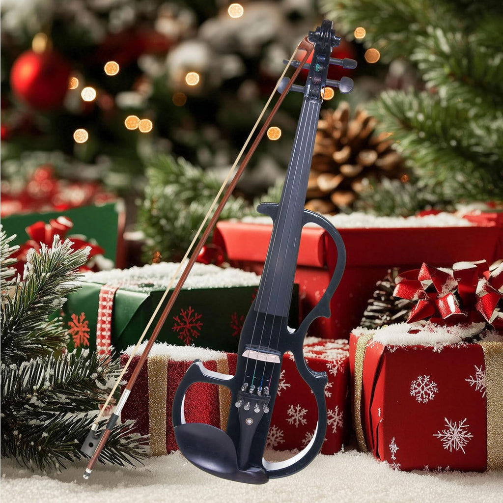 Cecilio Silent Electric Solid Wood Violin Kit with Ebony Fittings, Full Size 4/4 Electric Violin for Beginner and Professional Musicians, Black Metallic