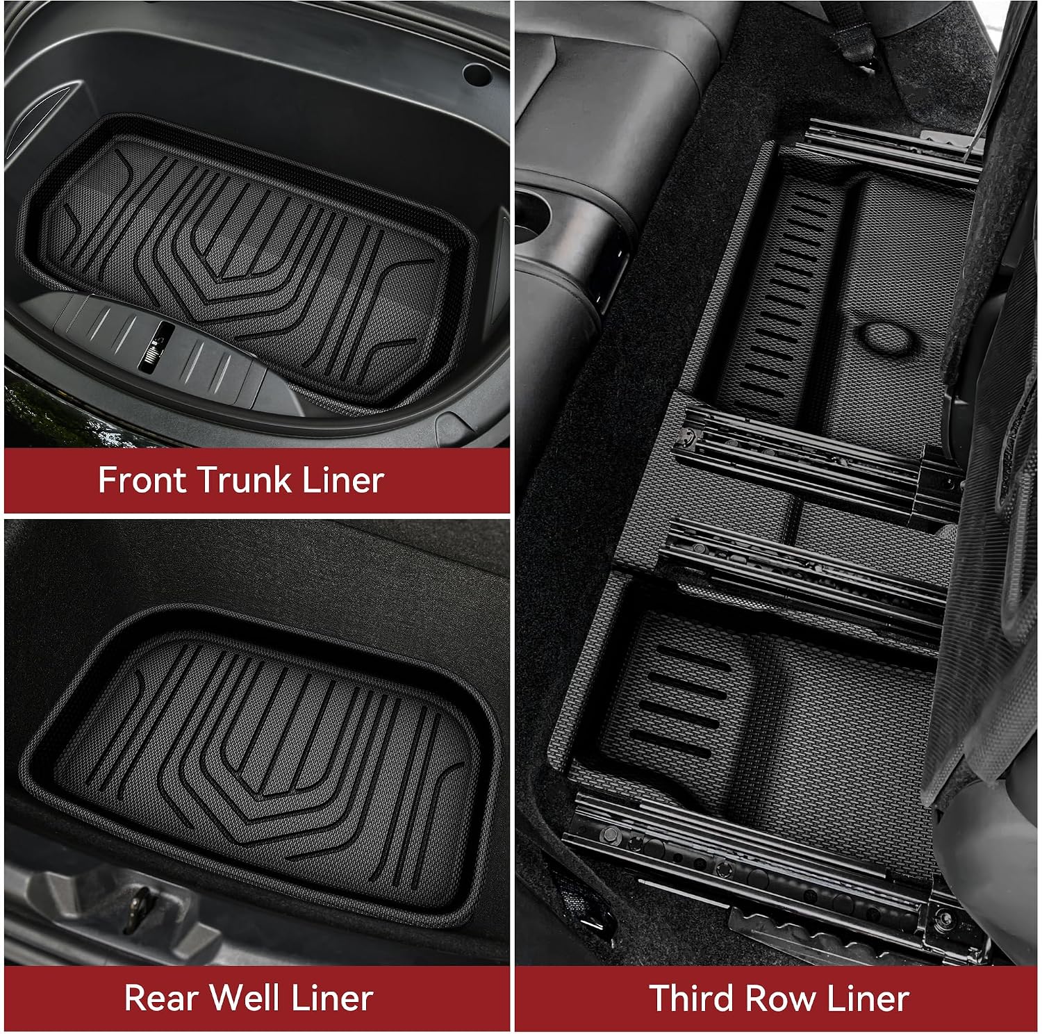YITAMOTOR Tesla Model 3 Floor Mats Full Set Custom Fit 2020-2023 All-Weather Cargo Liners Rear Cargo Tray Trunk Floor Mat Interior Accessories, Black