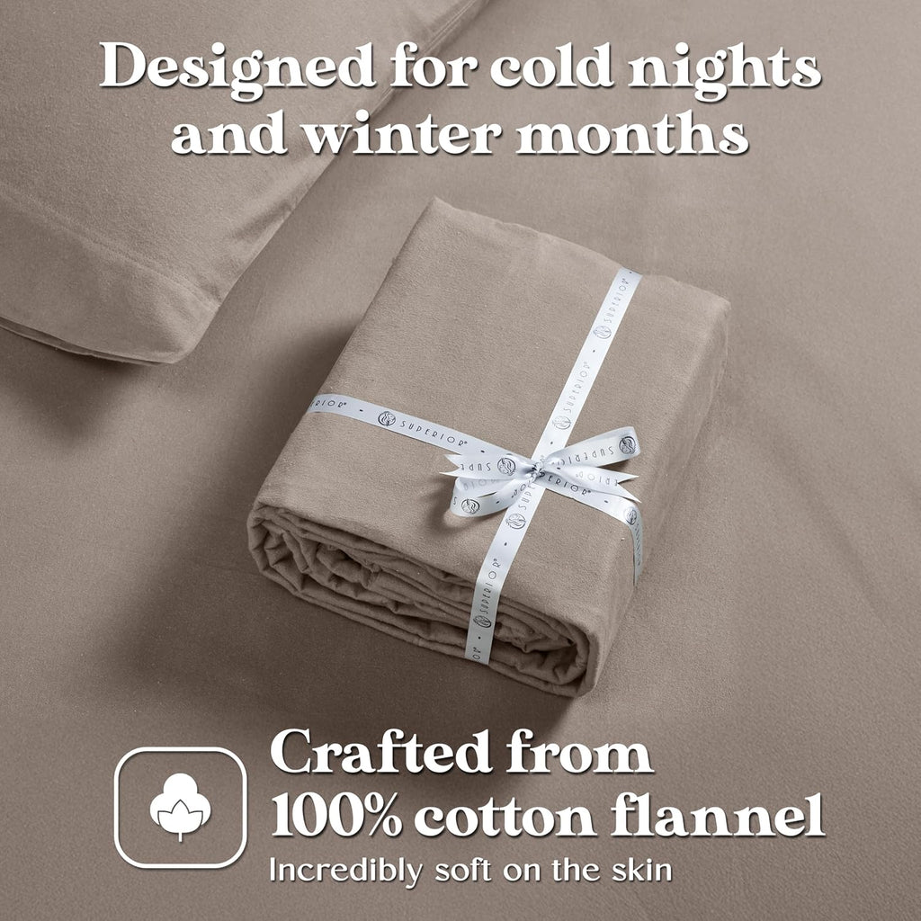 Superior Rome Flannel Cotton Sheet Set, Ultra-Soft Fuzzy Sheets, Modern, Farmhouse Bedding, Basics, Includes; Flat Sheet, Elastic Deep Pocket Fitted Sheet, Pillowcase, Twin, Solid Grey