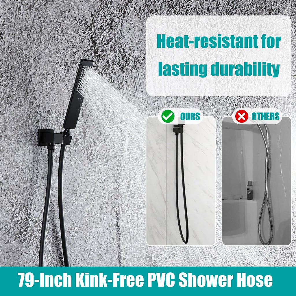 SKOWLL Matte Black Shower Faucet Set Modern Shower Temperature Digital Display, Black Bathroom Faucets Shower System, 12 Inch Shower Head and Faucet Set