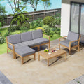 6-Piece Outdoor Patio Conversation Furniture Set, Acacia Wood Sectional Sofa Set with Coffee Table and Removable Cushion for Garden Backyard and Poolside (Grey-CC)
