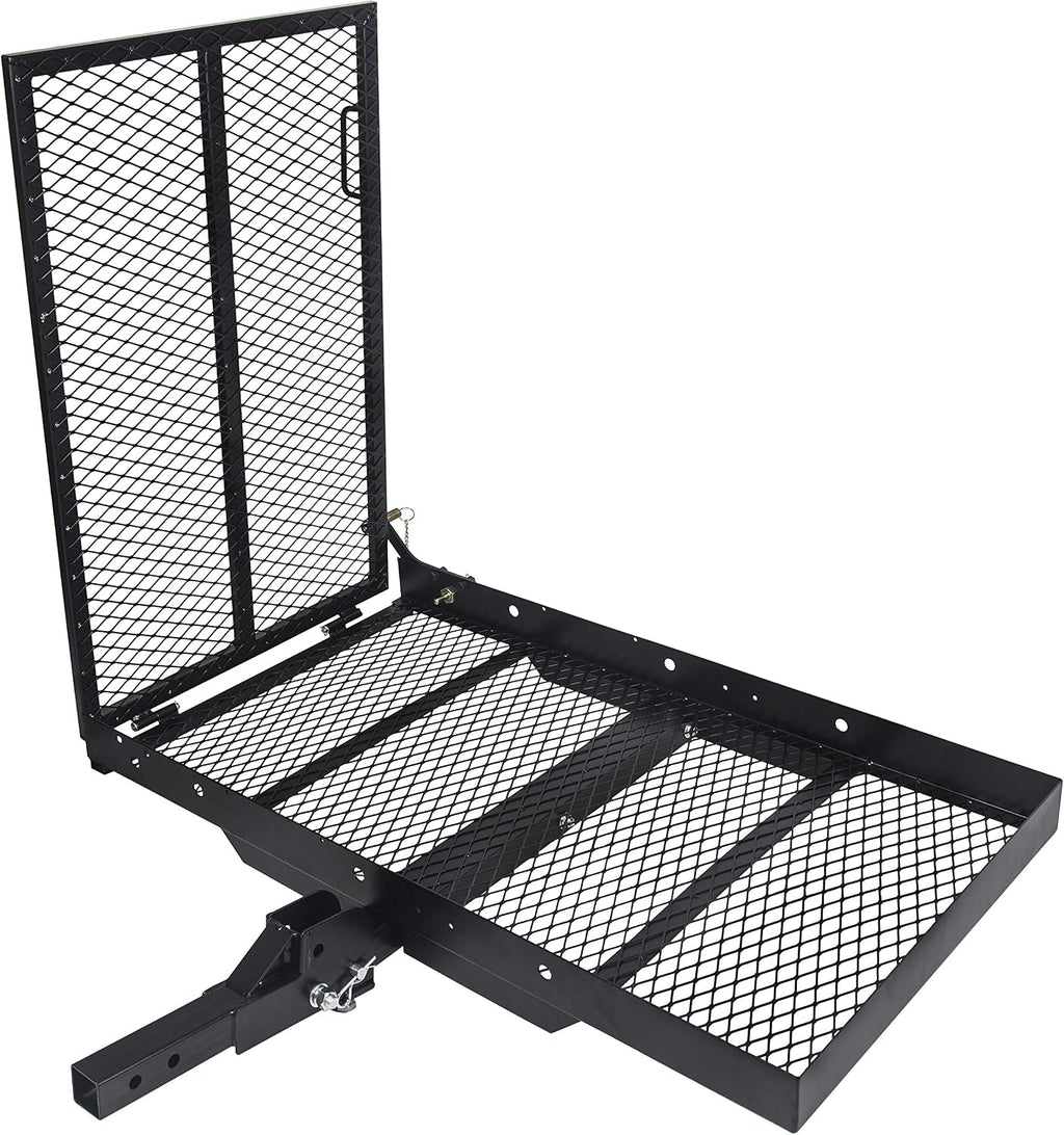 ECOTRIC 46.2 X 26.8 X 38.7 Inch Hitch Cargo Carrier W/Ramp Foldable 500 Lbs Trailer Hitch Mount Steel Wheelchair Carrier Mobility Scooter Ramp 2' Hitch Receiver for Snow Blower SUV Truck Van Car