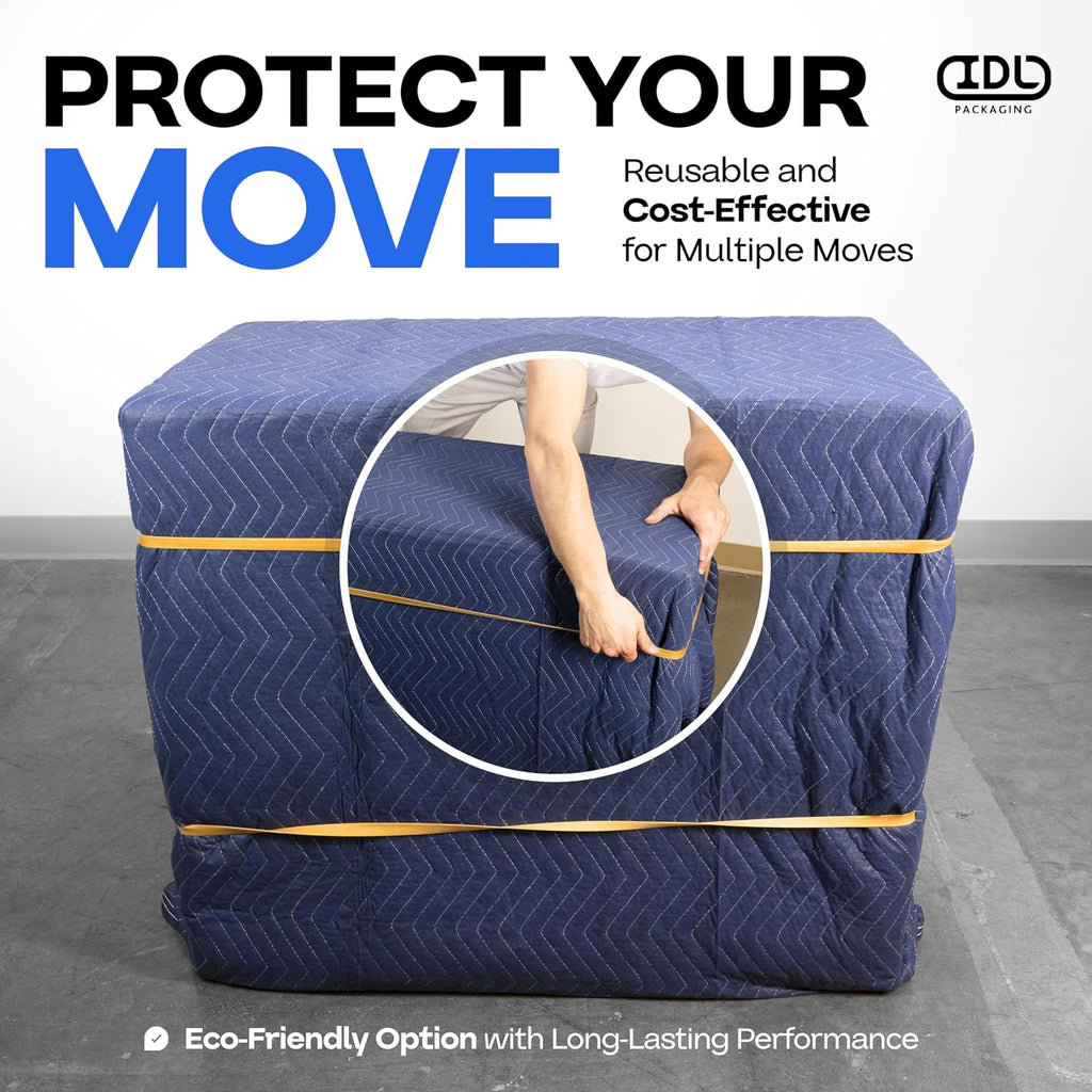 Large Moving Blanket 80' x 72', Blue/Black Color (Pack of 6) - Heavy-Duty Furniture Pad for Moving & Wrapping - Thick Packing Blanket for Furniture Protection - Padded Mover Cover by IDL Packaging