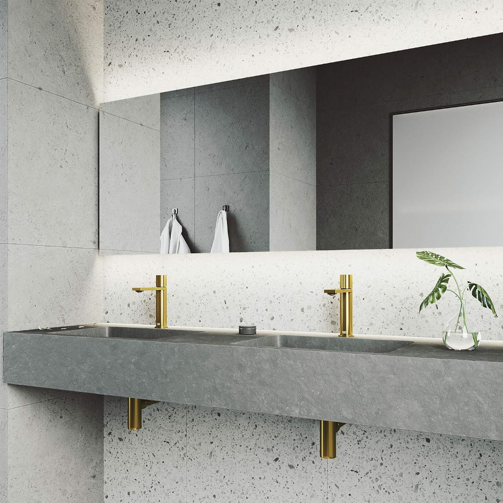 VIGO Halsey Single-Handle Single-Hole Mount Bathroom Sink Faucet, 8-Inch, Matte Brushed Gold, Modern Design, Solid Brass, 1.2 GPM WaterSense & Ceramic Disc Valve, Corrosion-Resistant