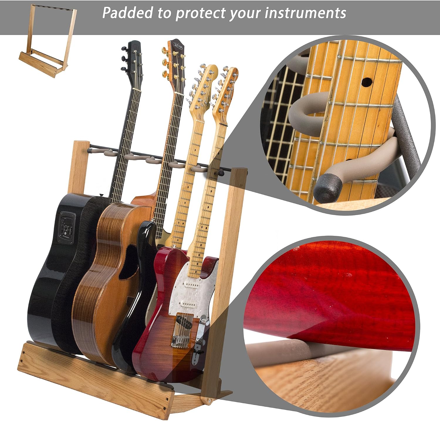 String Swing Multiple Guitar Floor Stand and Case Rack For Acoustic and Electric Guitars– Hand Welded Steel and Hardwood Made in the USA – CC34-29