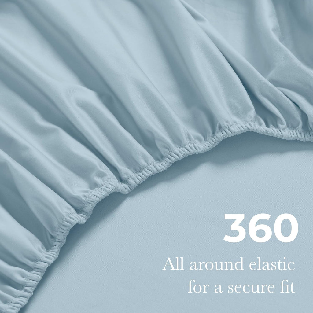 Superior Egyptian Cotton 4 Piece Sheet Set, 650 Thread Count, Eco-Friendly, Sustainable Sheets, Ultra-Soft Basics, Solid, Deep Pocket Fitted Sheet, Flat Sheet, Pillowcases, California King, Baby Blue