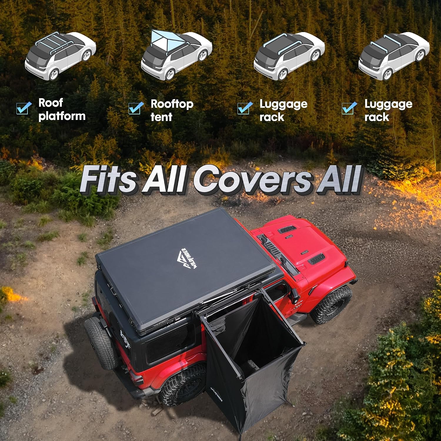 WildFinder Rooftop Tent Hard Shell Roof Top Tent Hardshell Suitable for Jeep SUV Truck Van,Camping Car Roof for 2-3 Person