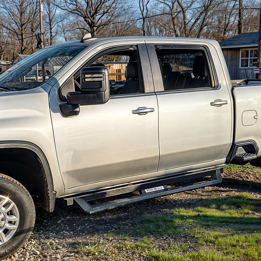 YITAMOTOR Drop Side Steps Compatible with 2019-2026 Chevy Silverado/GMC Sierra 1500, 2020-2026 Silverado/Sierra 2500HD 3500HD Crew Cab, Off-Road Running Boards, Black Powder Coated Nerf Bars
