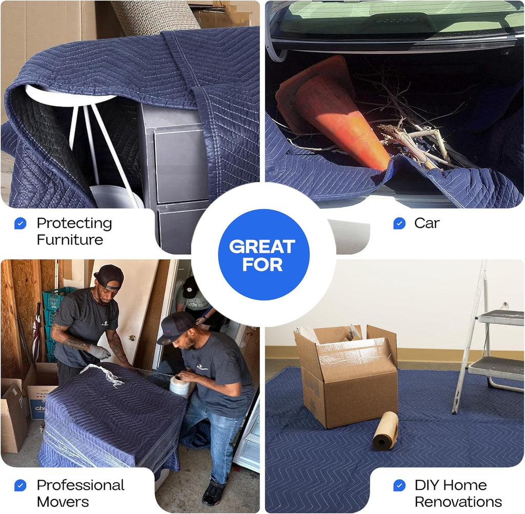 Large Moving Blanket 80' x 72', Blue/Black Color (Pack of 6) - Heavy-Duty Furniture Pad for Moving & Wrapping - Thick Packing Blanket for Furniture Protection - Padded Mover Cover by IDL Packaging