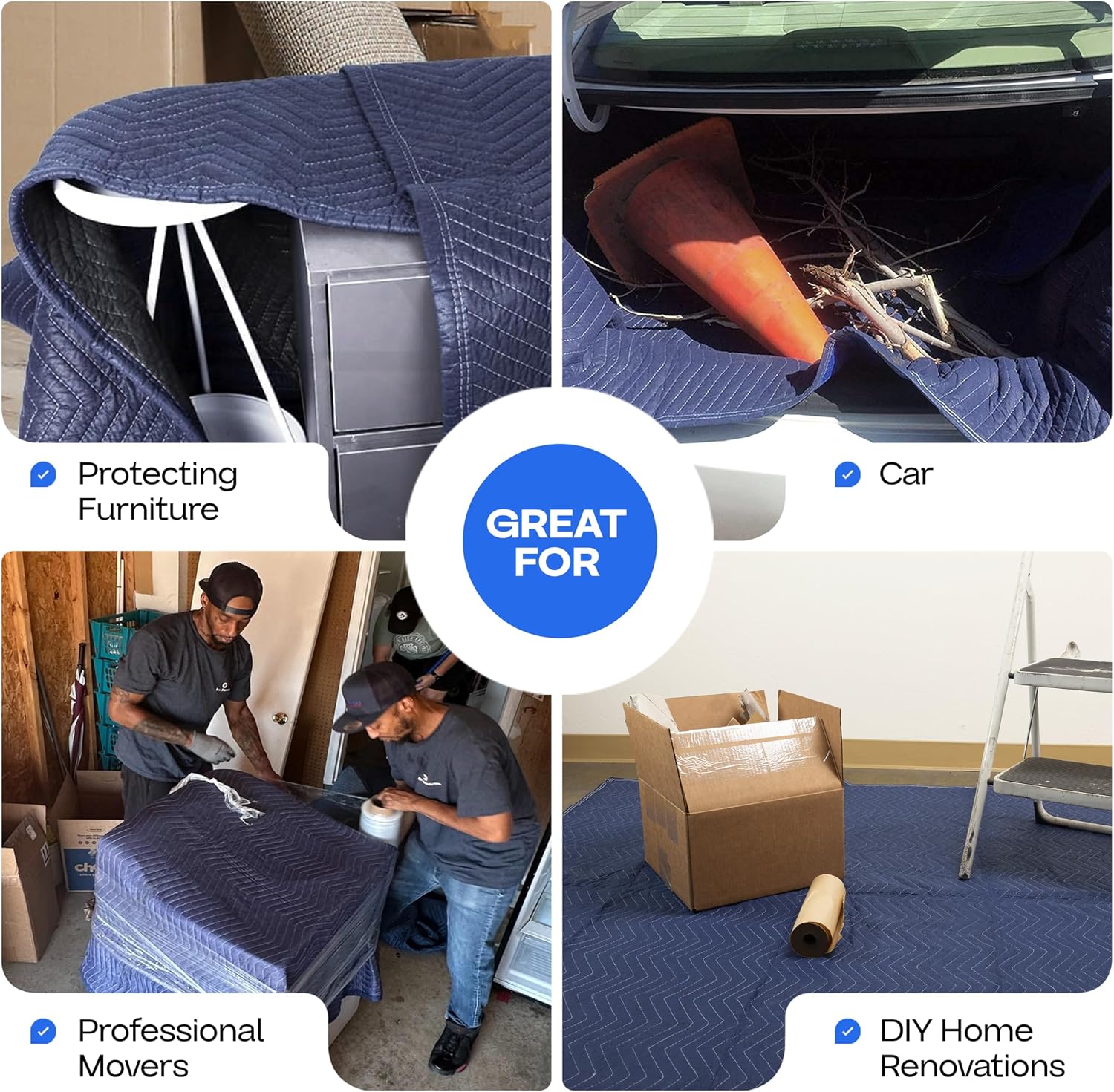 Large Moving Blanket 80' x 72', Blue/Black Color (Pack of 6) - Heavy-Duty Furniture Pad for Moving & Wrapping - Thick Packing Blanket for Furniture Protection - Padded Mover Cover by IDL Packaging