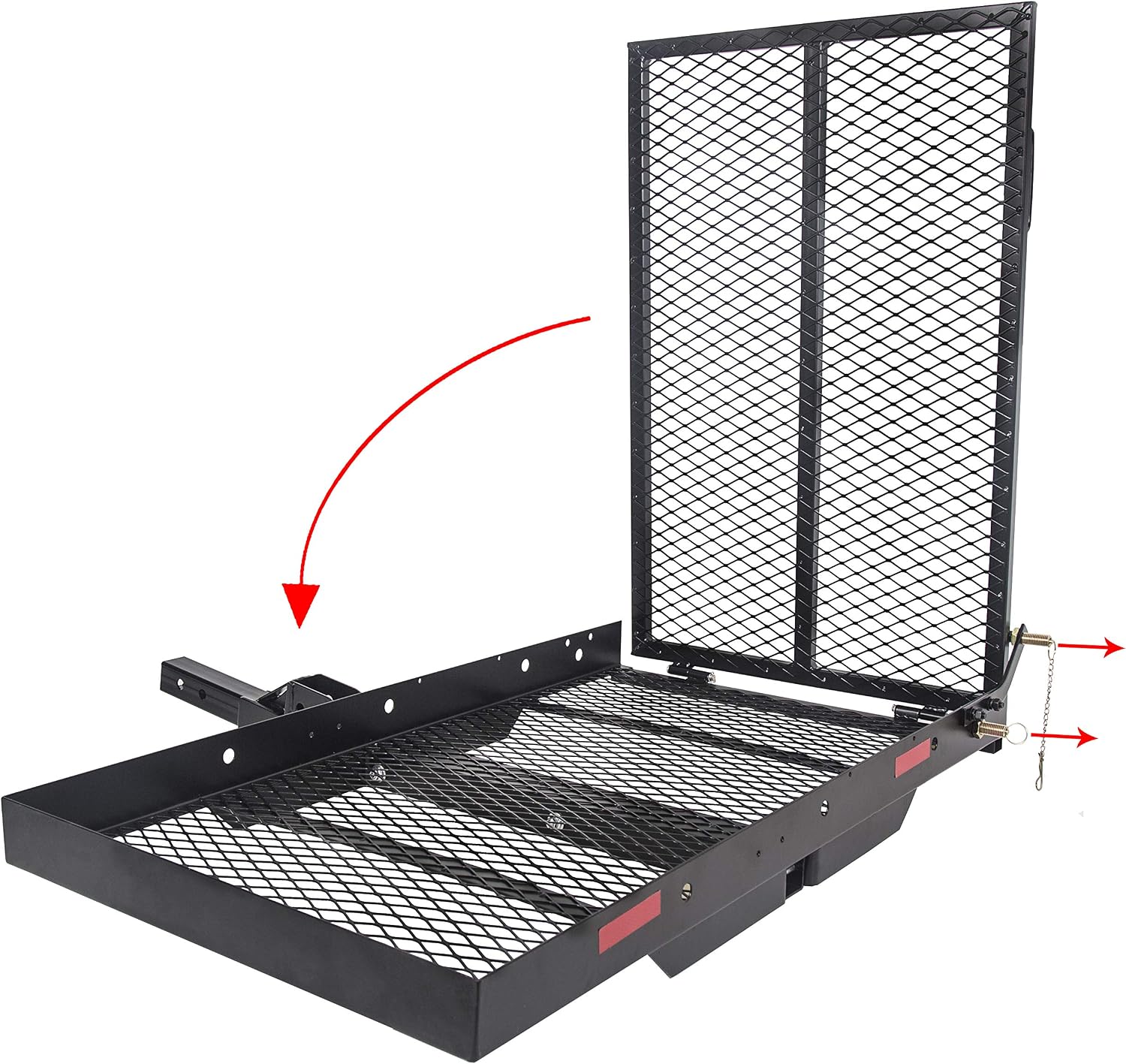 ECOTRIC 46.2 X 26.8 X 38.7 Inch Hitch Cargo Carrier W/Ramp Foldable 500 Lbs Trailer Hitch Mount Steel Wheelchair Carrier Mobility Scooter Ramp 2' Hitch Receiver for Snow Blower SUV Truck Van Car
