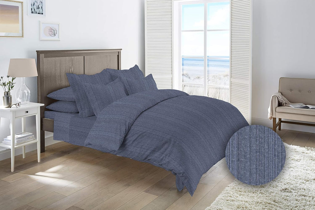Dormisette Luxury German Flannel Sheets & Pillowcases Set, Warm Breathable Cotton Flannel Bedding with Deep Pockets, Brushed for Extra Softness, Oeko-Tex (Blue Stripe, King)