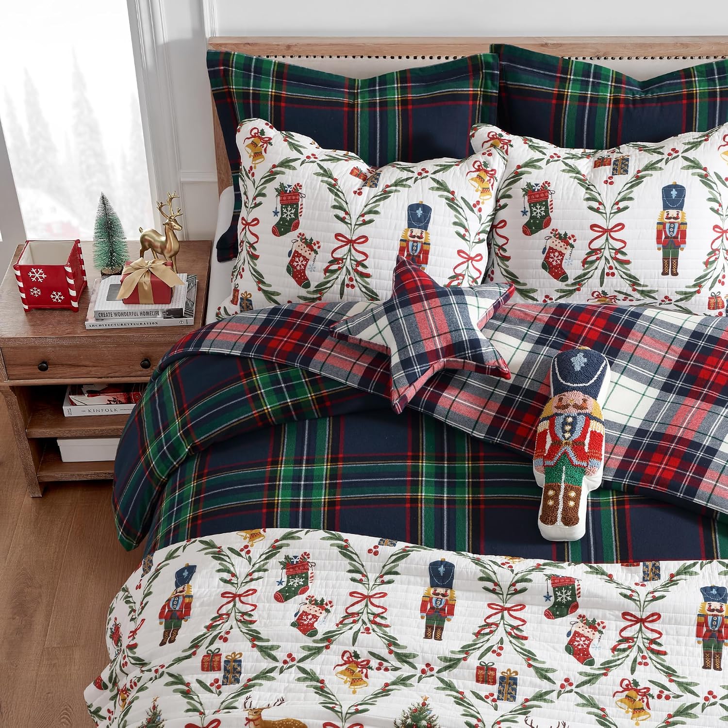 Levtex Home - Spencer Plaid Navy - Twin Comforter Set (68x88in.) + One Sham (20x26in.)- Plaid - Red Green White - Reversible - Cotton