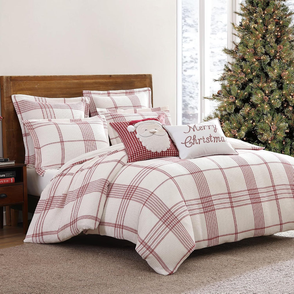 Levtex Home - Peppermint Plaid Comforter Set - Full/Queen Comforter + Two Standard Pillow Cases - Red, Cream - Waffle Plaid - Comforter (90 x 94in.) and Pillow Case (26 x 20in.) - Cotton