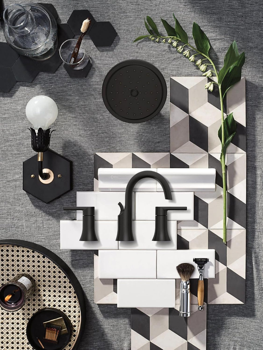 Moen Doux Matte Black Two-Handle Modern Widespread Lever Handle Bathroom Faucet Trim Kit, Valve Included, TVS6925BL