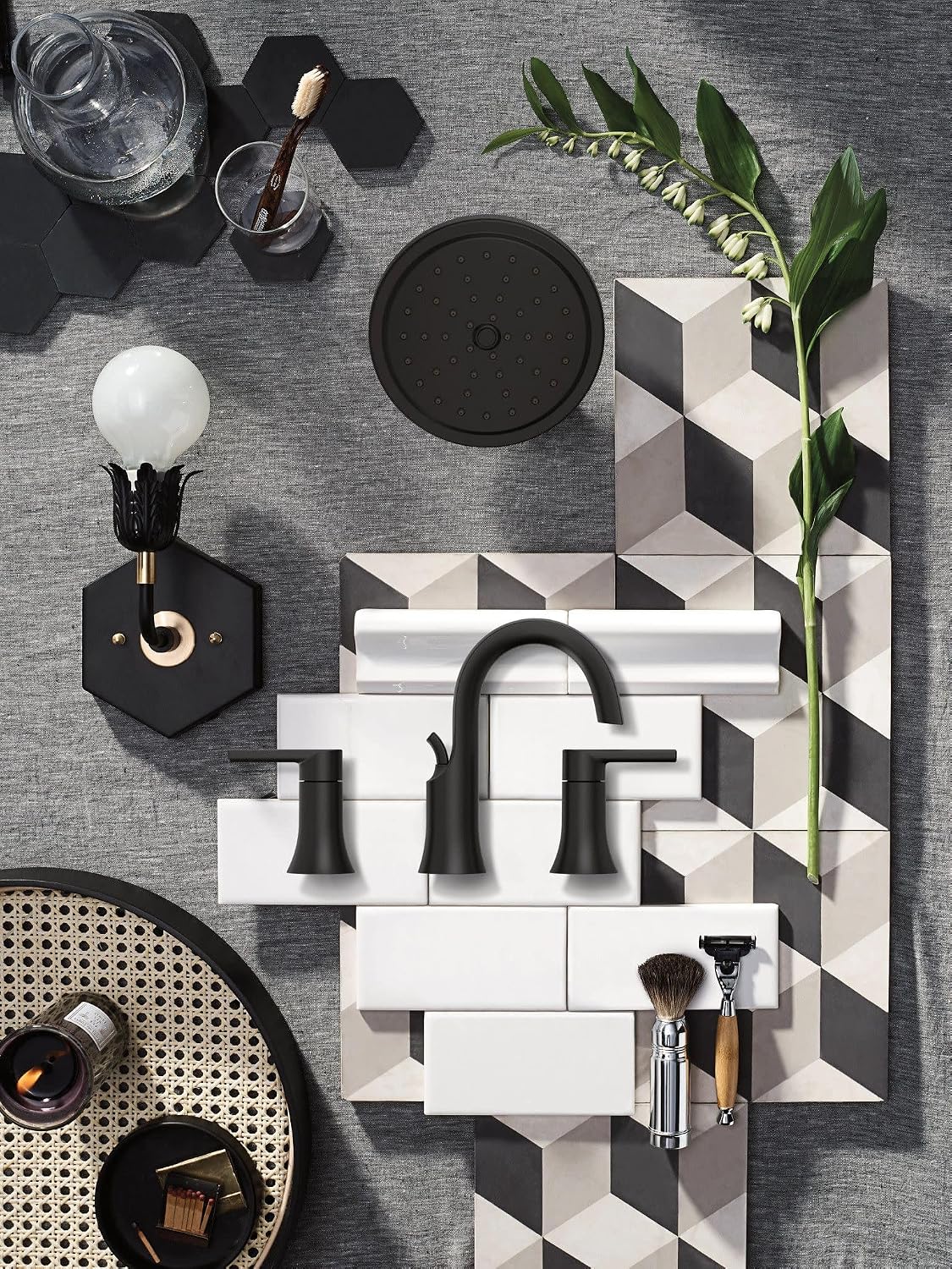 Moen Doux Matte Black Two-Handle Modern Widespread Lever Handle Bathroom Faucet Trim Kit, Valve Included, TVS6925BL