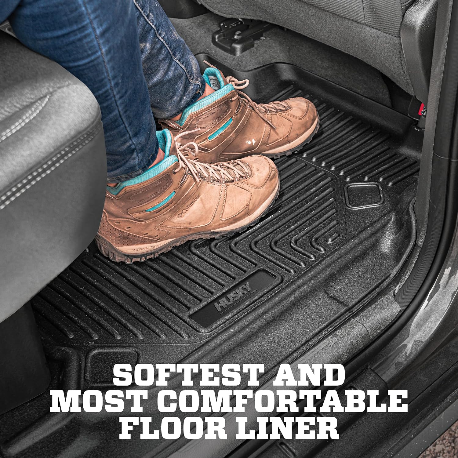 Husky Liners X-act Contour Floor Mats | Fits 2009-2024 Dodge Ram 1500 (19-24 Classic Body) 10-18 Dodge Ram 2500/3500 Crew Cab Only w/Auto Trans | Front & 2nd Row, 3-pc Black - 53608