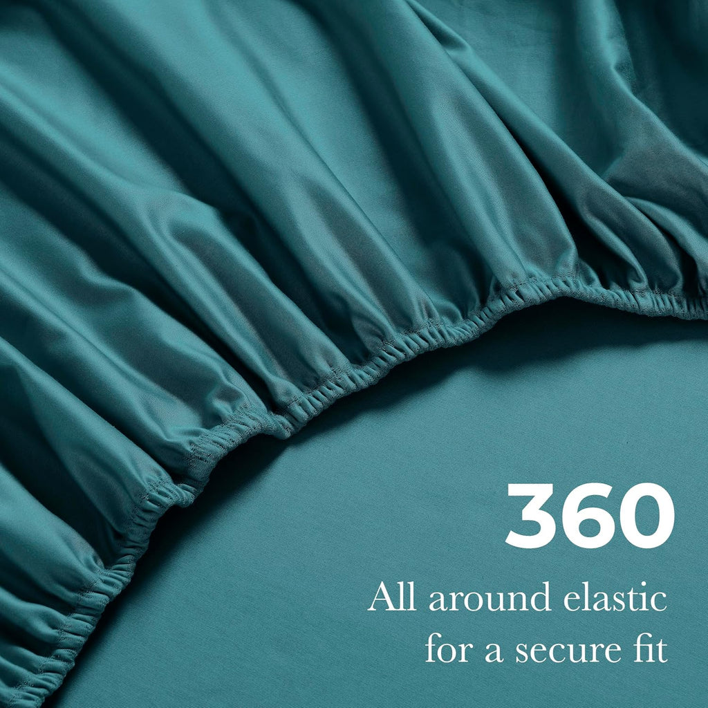 Superior Egyptian Cotton 4 Piece Sheet Set, 650 Thread Count, Eco-Friendly, Sustainable Sheets, Ultra-Soft Basics, Solid, Deep Pocket Fitted Sheet, Flat Sheet, Pillowcases, California King, Caribbean